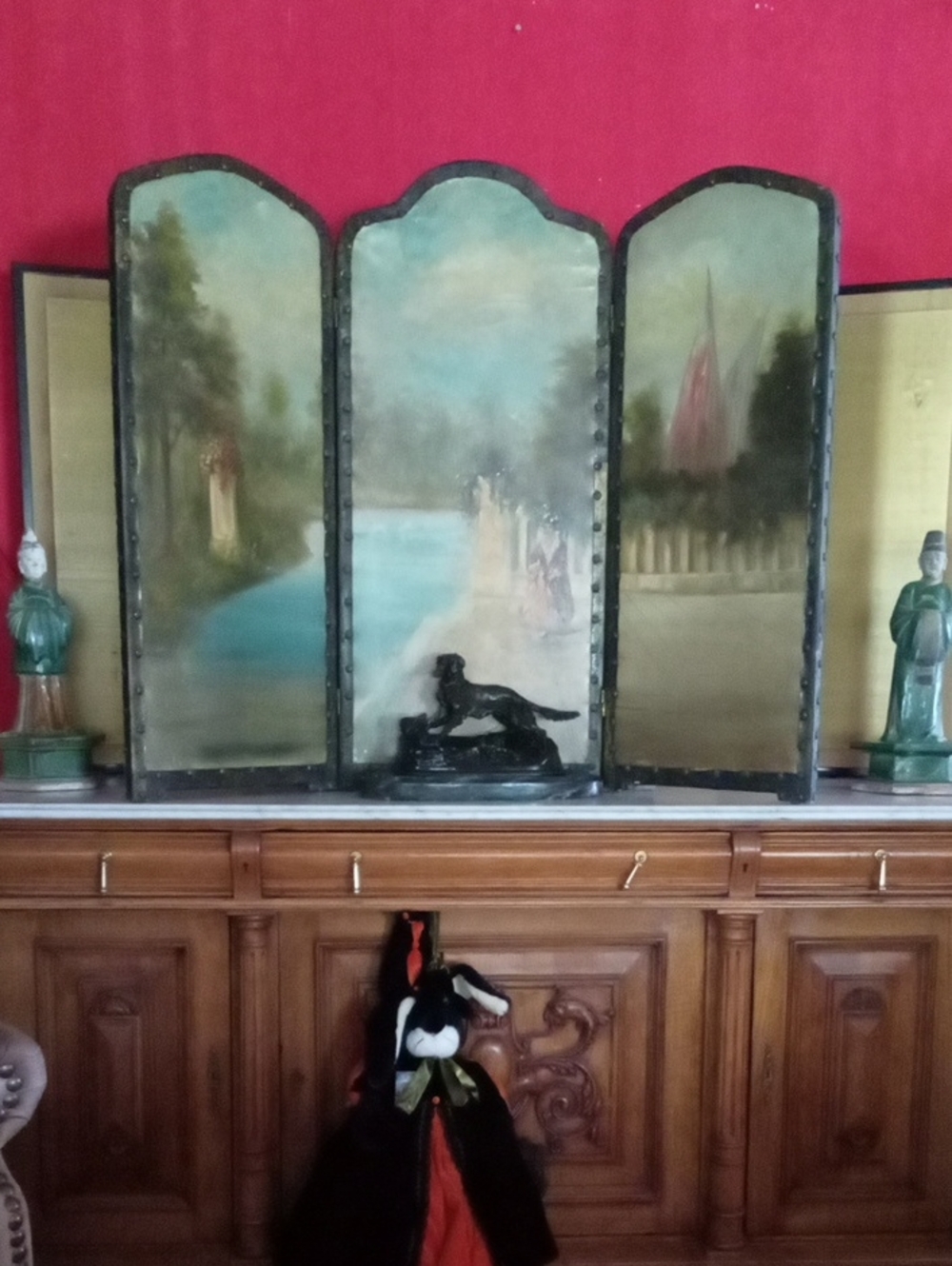 Rare Antique French Rococo Hand-Painted Leather Fireplace / Accent Screen - Picture 11 of 16